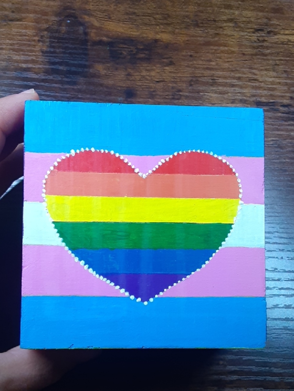 Wooden Trinket Box with Hand-Painted Rainbow Heart & Trans Pride Stripes - Picture 3 of 8